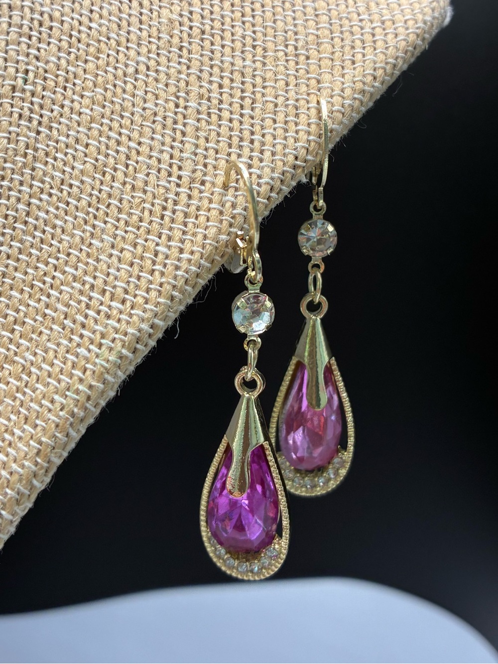 Gold-Tone Pink Teardrop Dangle Earrings - Unbranded